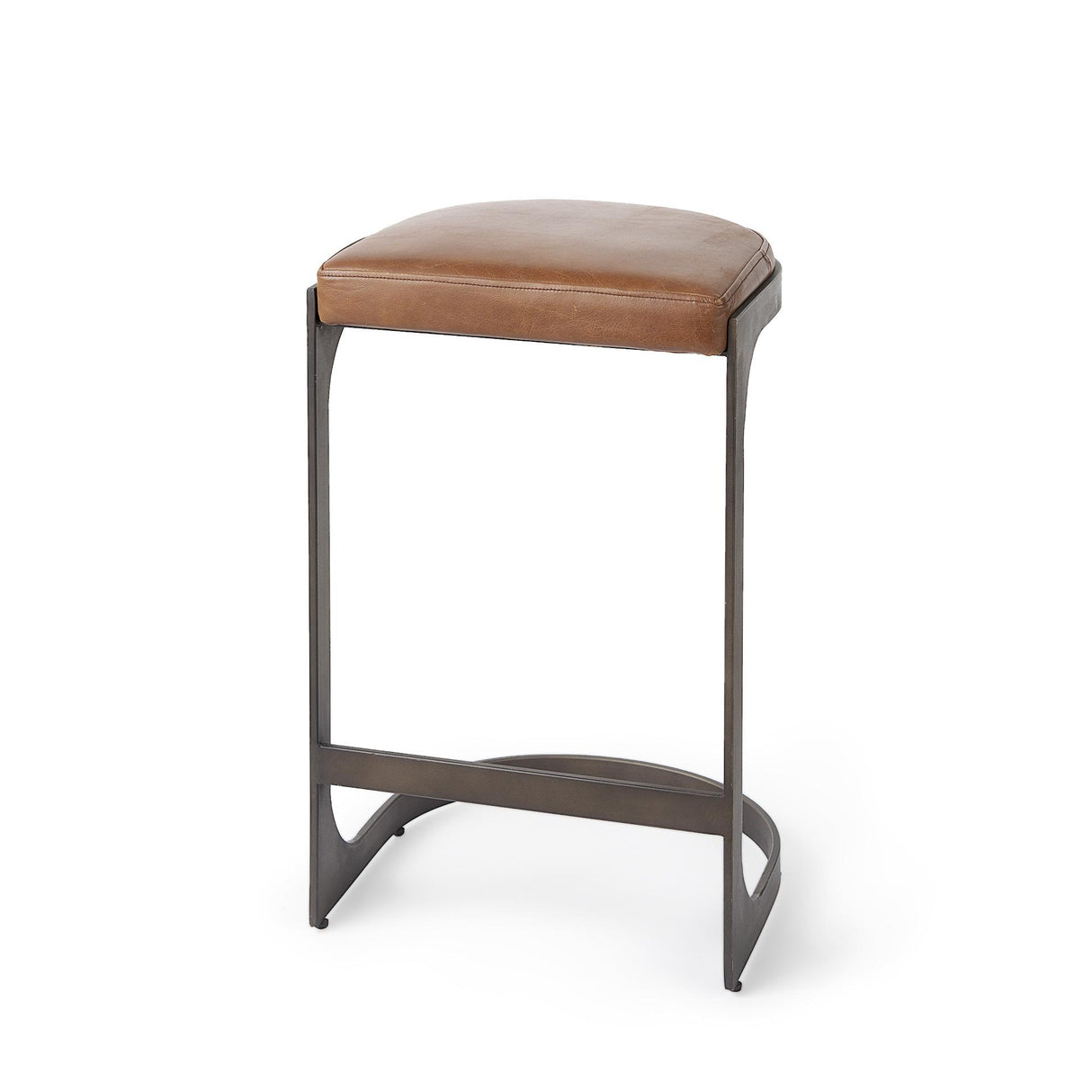 Mercana Tyson 17L x 18W x 28H Brown Leather W/ Metal Frame Counter Stool