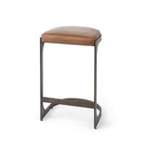 Mercana Tyson 17L x 18W x 28H Brown Leather W/ Metal Frame Counter Stool