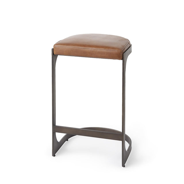 Mercana Tyson 17L x 18W x 28H Brown Leather W/ Metal Frame Counter Stool
