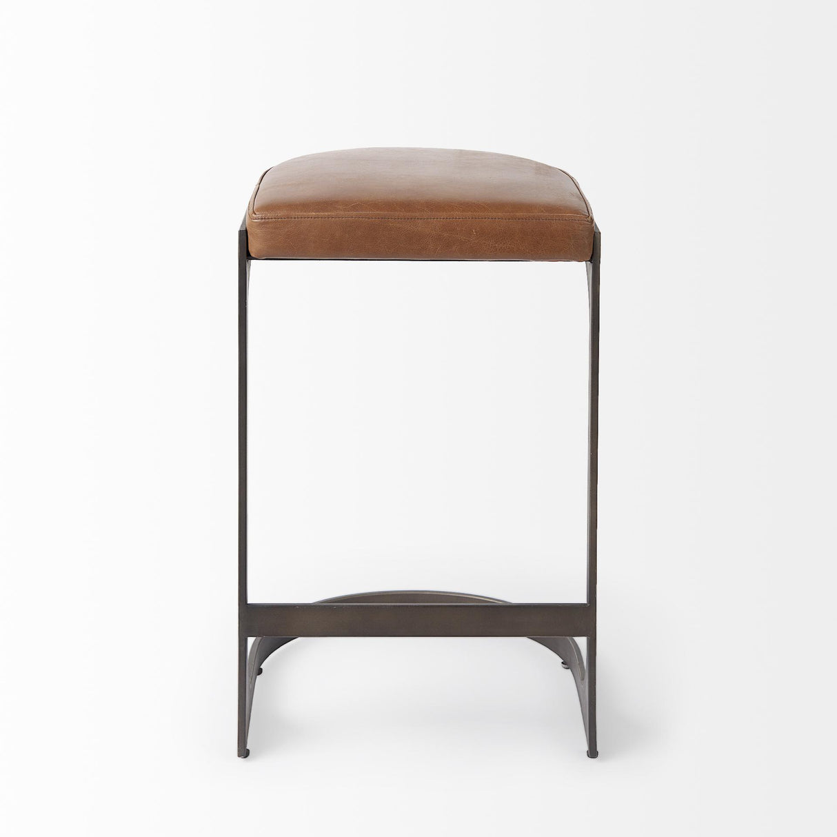 Mercana Tyson 17L x 18W x 28H Brown Leather W/ Metal Frame Counter Stool