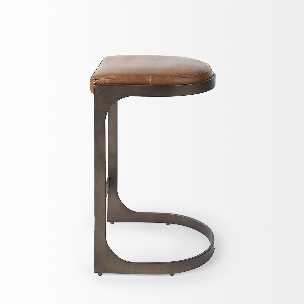 Mercana Tyson 17L x 18W x 28H Brown Leather W/ Metal Frame Counter Stool