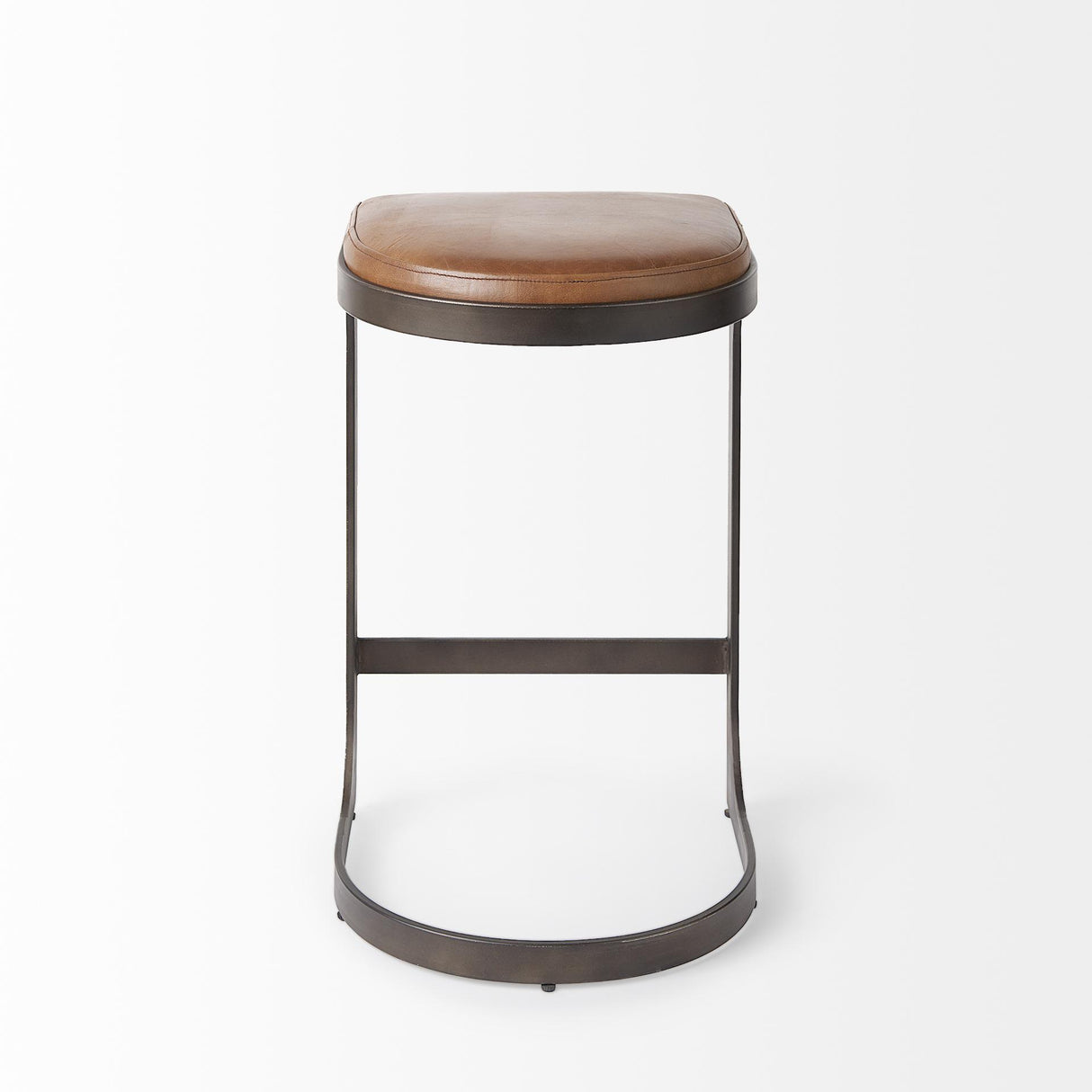 Mercana Tyson 17L x 18W x 28H Brown Leather W/ Metal Frame Counter Stool