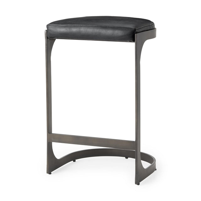Mercana Tyson 17L x 18W x 28H Black Leather W/ Metal Frame Counter Stool