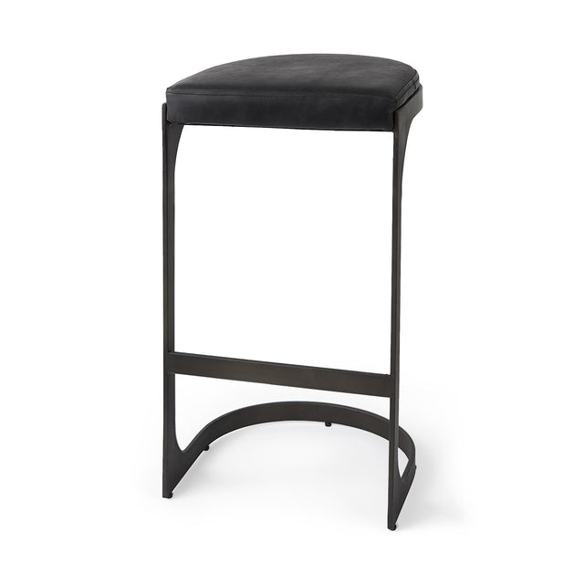 Mercana Tyson 17L x 18W x 31H Black Leather W/ Metal Frame Bar Stool