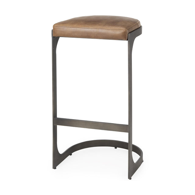 Mercana Tyson 17L x 18W x 31H Brown Leather W/ Metal Frame Bar Stool