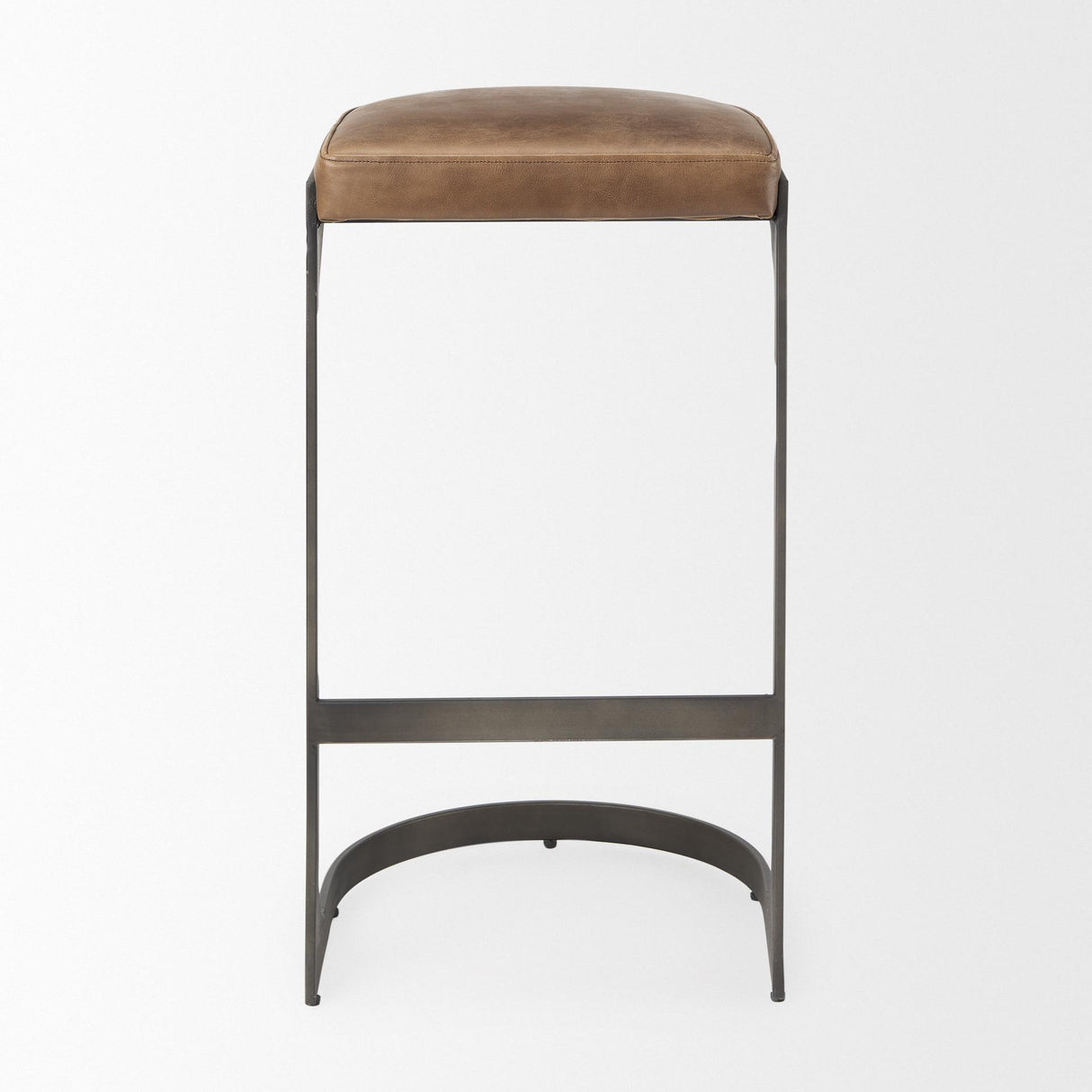Mercana Tyson 17L x 18W x 31H Brown Leather W/ Metal Frame Bar Stool