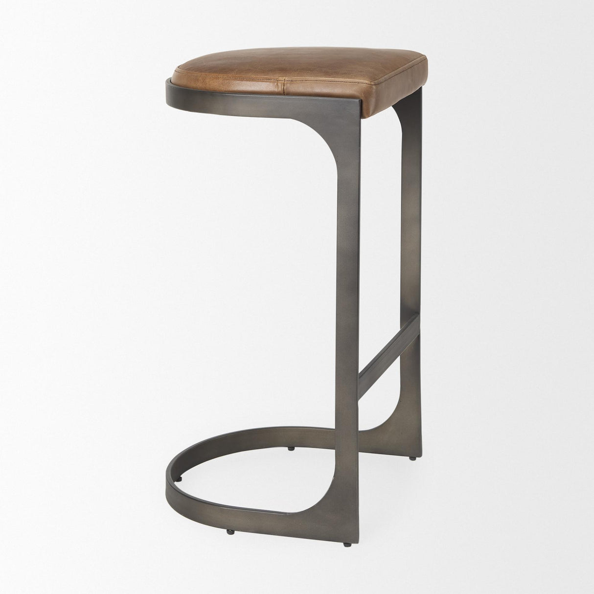 Mercana Tyson 17L x 18W x 31H Brown Leather W/ Metal Frame Bar Stool
