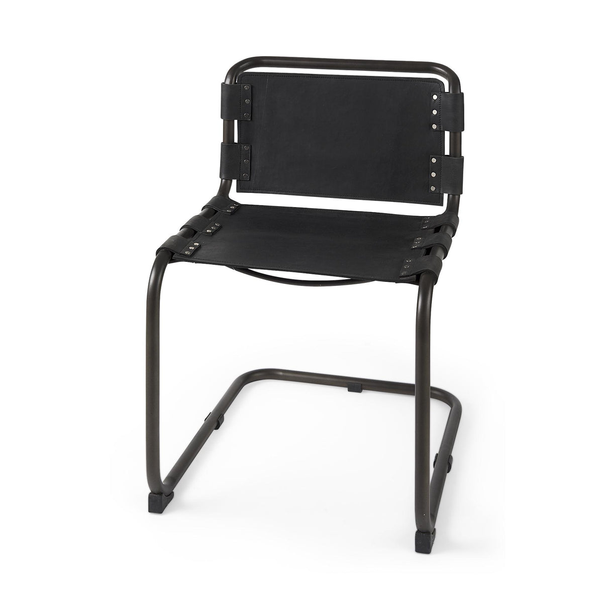 Mercana Berbick 33" Total Height Black Leather w/ Iron Frame Dining Chair
