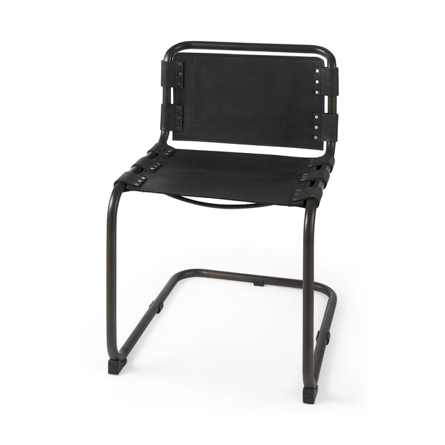 Mercana Berbick 33" Total Height Black Leather w/ Iron Frame Dining Chair
