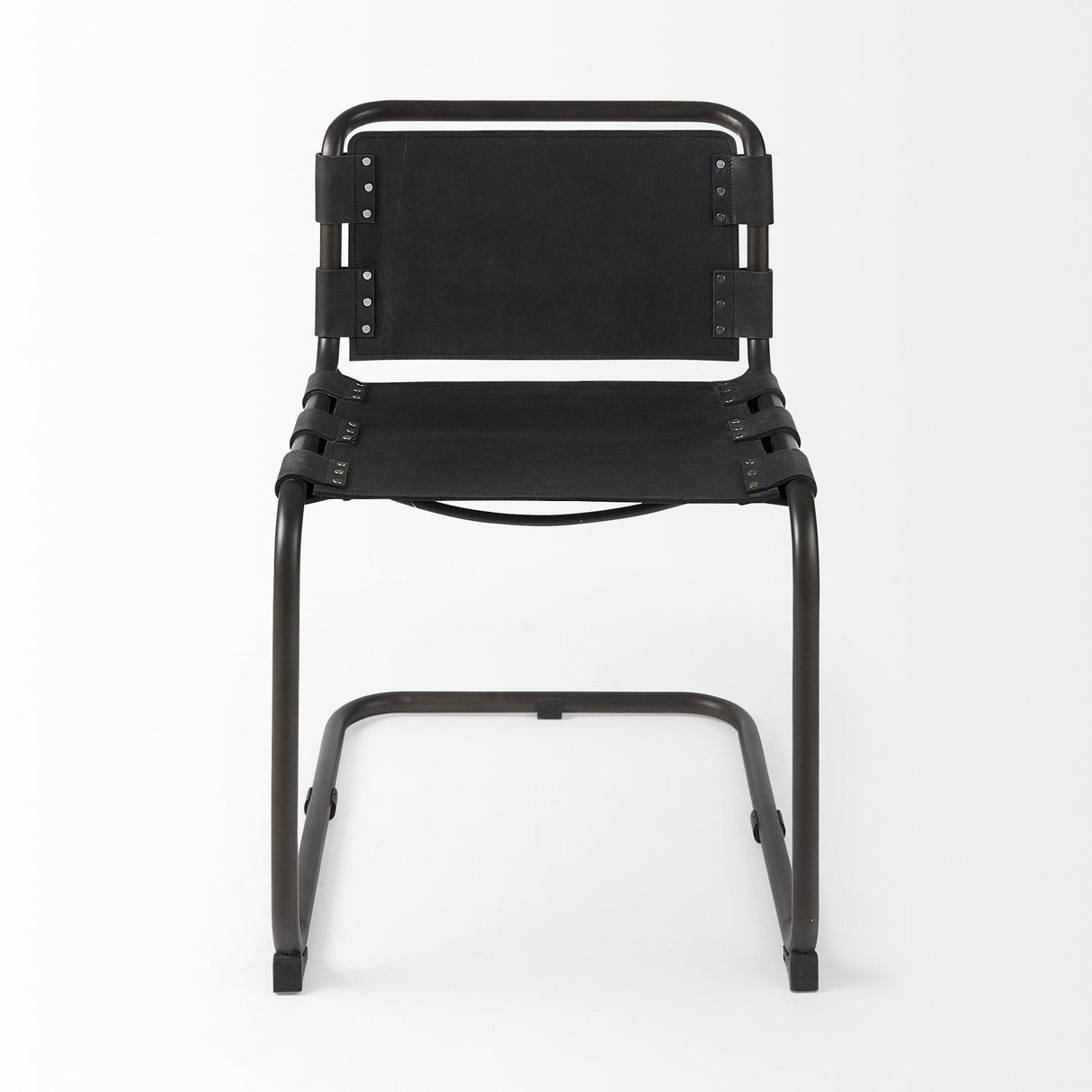 Mercana Berbick 33" Total Height Black Leather w/ Iron Frame Dining Chair