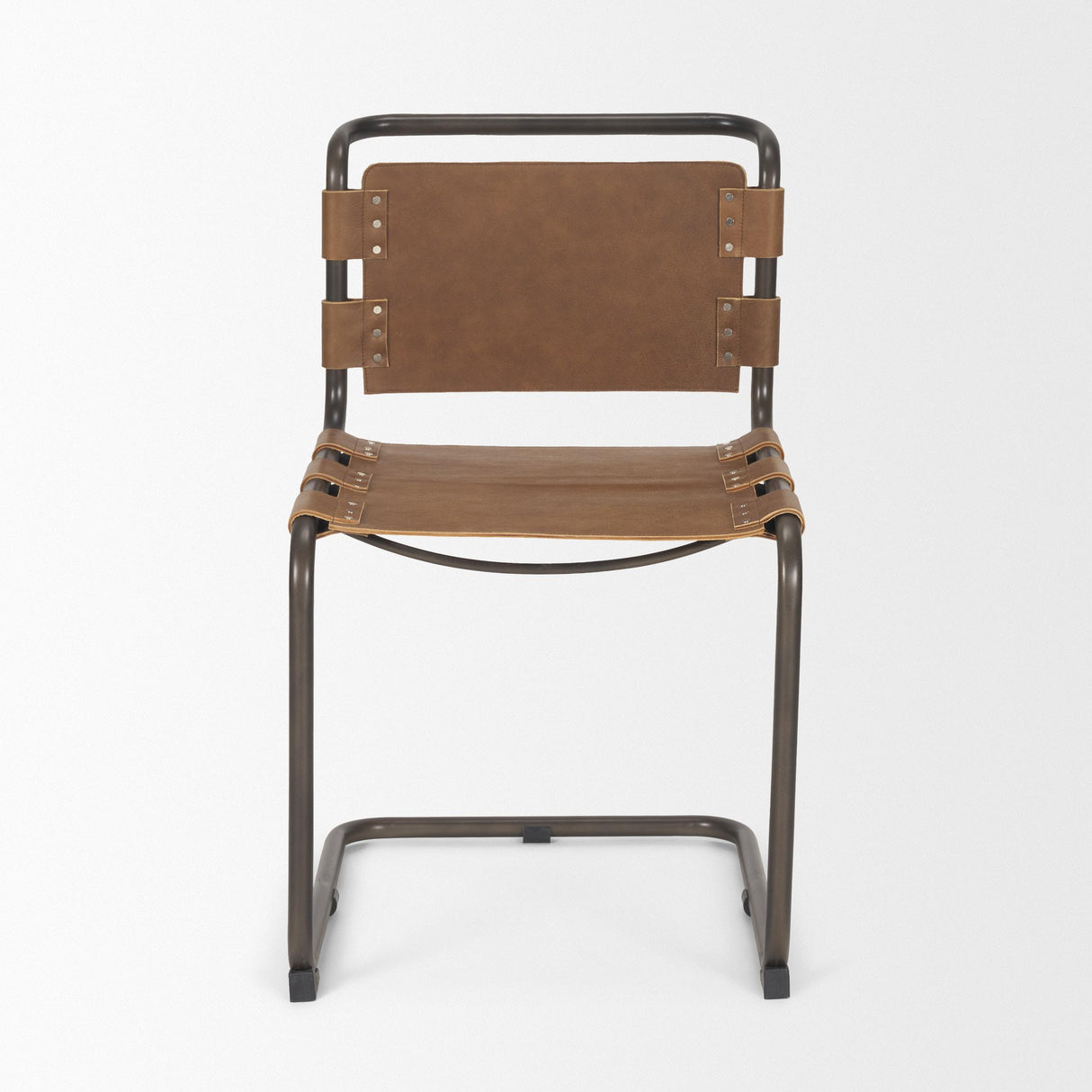 Mercana Berbick 33" Total Height Medium Brown Leather w/ Iron Frame Dining Chair