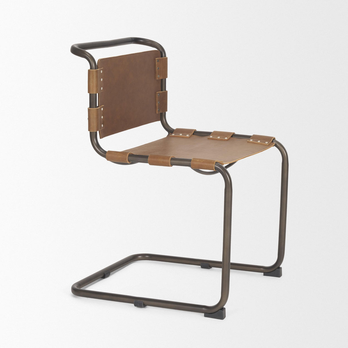 Mercana Berbick 33" Total Height Medium Brown Leather w/ Iron Frame Dining Chair