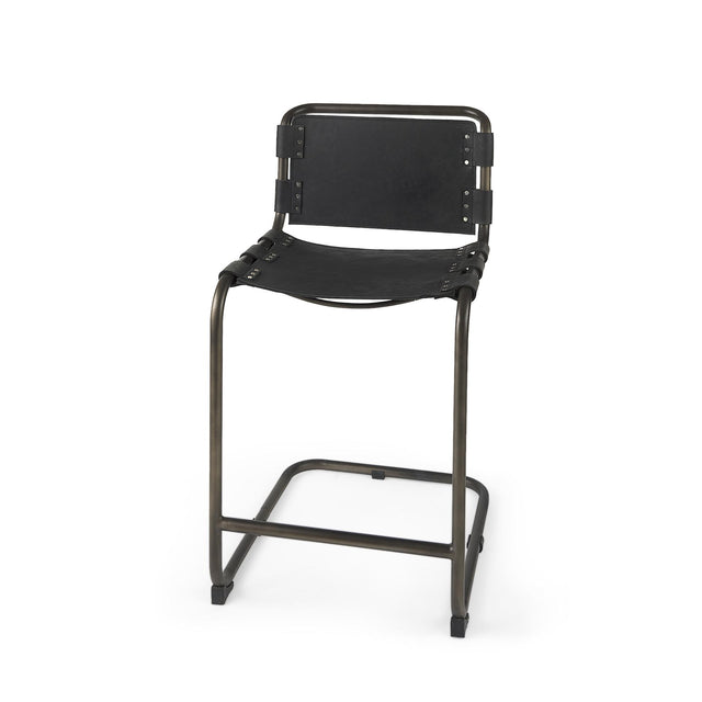 Mercana Berbick 21L x 25W x 38H Black Leather W/ Iron Frame Counter Stool
