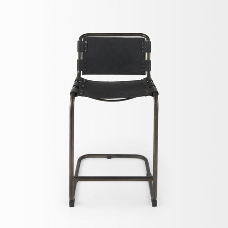 Mercana Berbick 21L x 25W x 38H Black Leather W/ Iron Frame Counter Stool