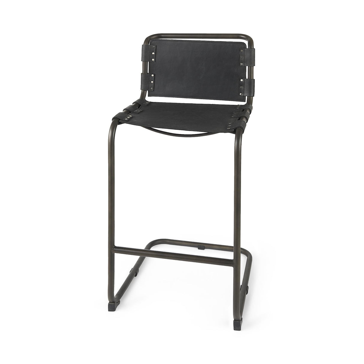 Mercana Berbick 43" Total Height Black Leather w/ Iron Frame Bar Stool
