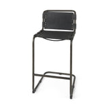 Mercana Berbick 43" Total Height Black Leather w/ Iron Frame Bar Stool