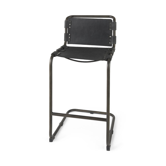 Mercana Berbick 43" Total Height Black Leather w/ Iron Frame Bar Stool