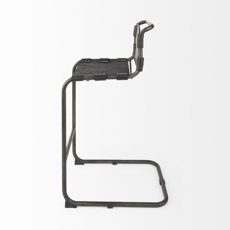 Mercana Berbick 43" Total Height Black Leather w/ Iron Frame Bar Stool