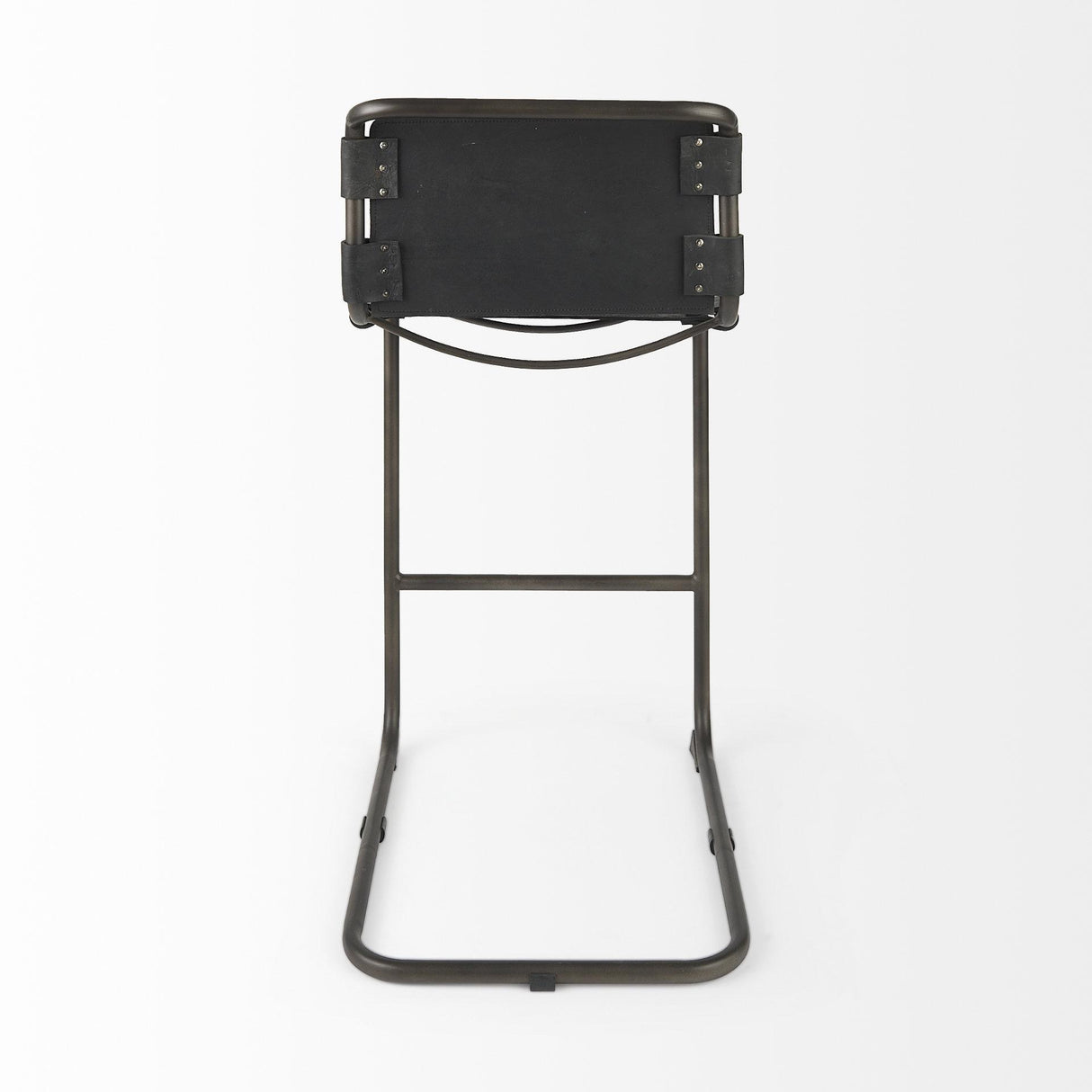 Mercana Berbick 43" Total Height Black Leather w/ Iron Frame Bar Stool