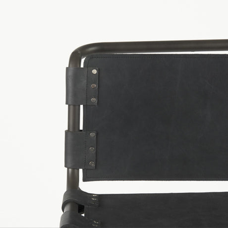 Mercana Berbick 43" Total Height Black Leather w/ Iron Frame Bar Stool