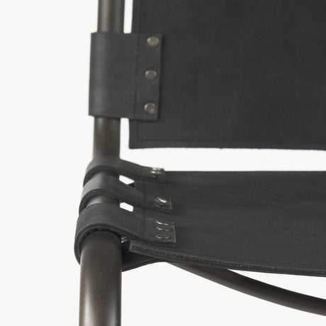 Mercana Berbick 43" Total Height Black Leather w/ Iron Frame Bar Stool