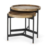 Mercana Marquisa (Set of 2) 22.5L x 22.5W x 20.8H Light Brown Wood W/ Black Metal Base Nesting Side Tables
