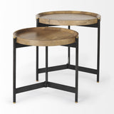 Mercana Marquisa (Set of 2) 22.5L x 22.5W x 20.8H Light Brown Wood W/ Black Metal Base Nesting Side Tables