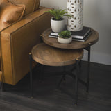 Mercana Marquisa (Set of 2) 22.5L x 22.5W x 20.8H Light Brown Wood W/ Black Metal Base Nesting Side Tables