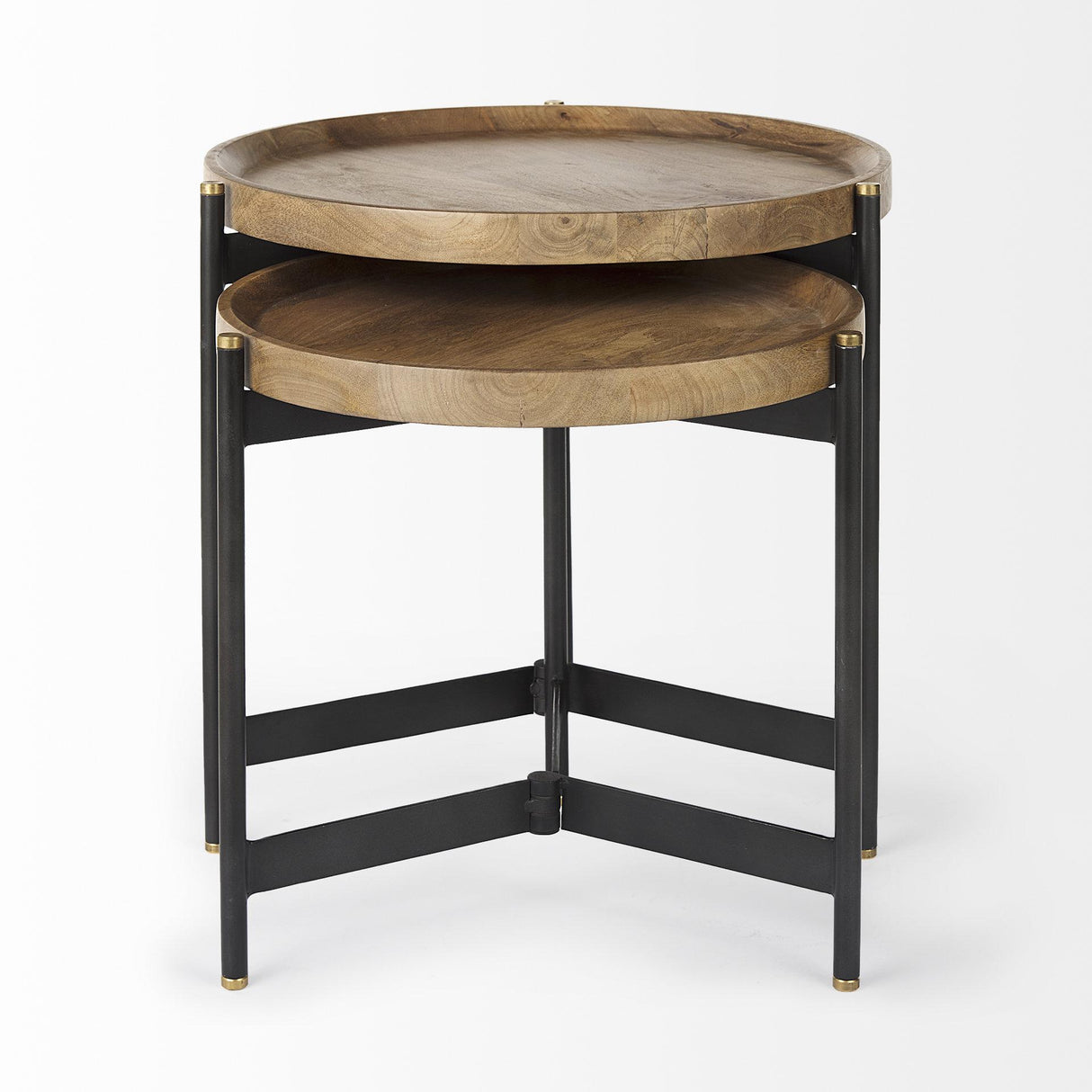Mercana Marquisa (Set of 2) 22.5L x 22.5W x 20.8H Light Brown Wood W/ Black Metal Base Nesting Side Tables