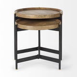 Mercana Marquisa (Set of 2) 22.5L x 22.5W x 20.8H Light Brown Wood W/ Black Metal Base Nesting Side Tables