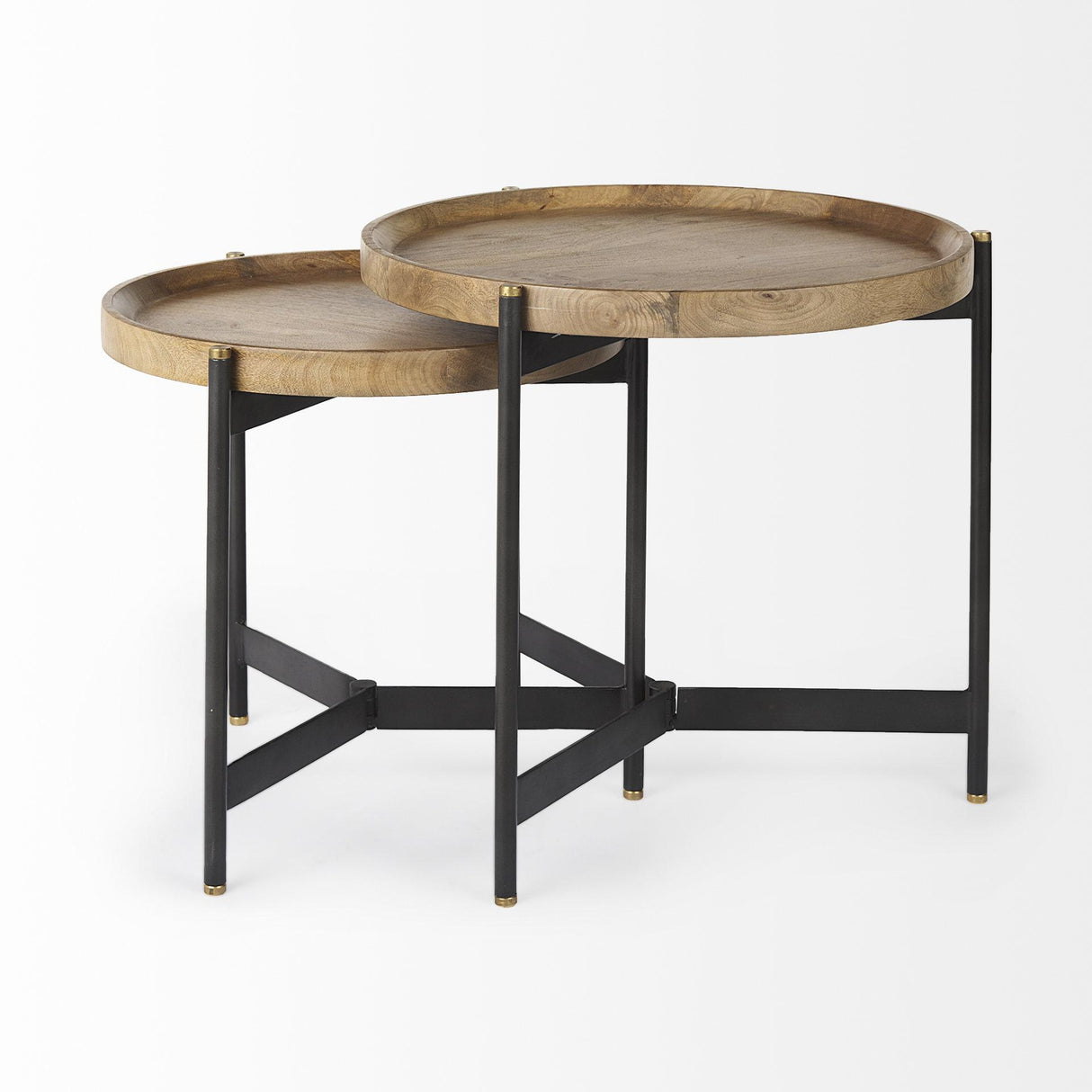 Mercana Marquisa (Set of 2) 22.5L x 22.5W x 20.8H Light Brown Wood W/ Black Metal Base Nesting Side Tables