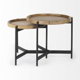 Mercana Marquisa (Set of 2) 22.5L x 22.5W x 20.8H Light Brown Wood W/ Black Metal Base Nesting Side Tables