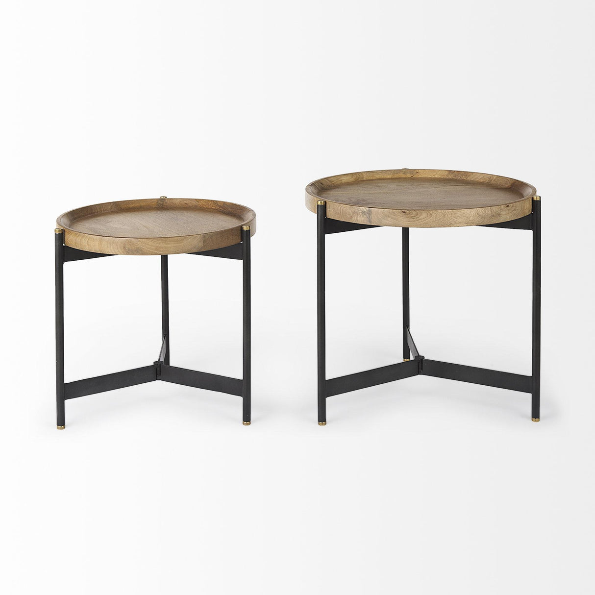 Mercana Marquisa (Set of 2) 22.5L x 22.5W x 20.8H Light Brown Wood W/ Black Metal Base Nesting Side Tables
