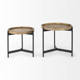 Mercana Marquisa (Set of 2) 22.5L x 22.5W x 20.8H Light Brown Wood W/ Black Metal Base Nesting Side Tables