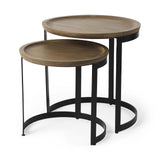Mercana Aisley (Set of 2) 19.3L x 19.3W x 19H Light Brown Wood W/ Black Metal Base Round Nesting Side Tables