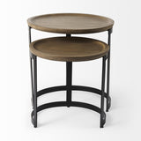 Mercana Aisley (Set of 2) 19.3L x 19.3W x 19H Light Brown Wood W/ Black Metal Base Round Nesting Side Tables
