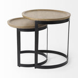 Mercana Aisley (Set of 2) 19.3L x 19.3W x 19H Light Brown Wood W/ Black Metal Base Round Nesting Side Tables