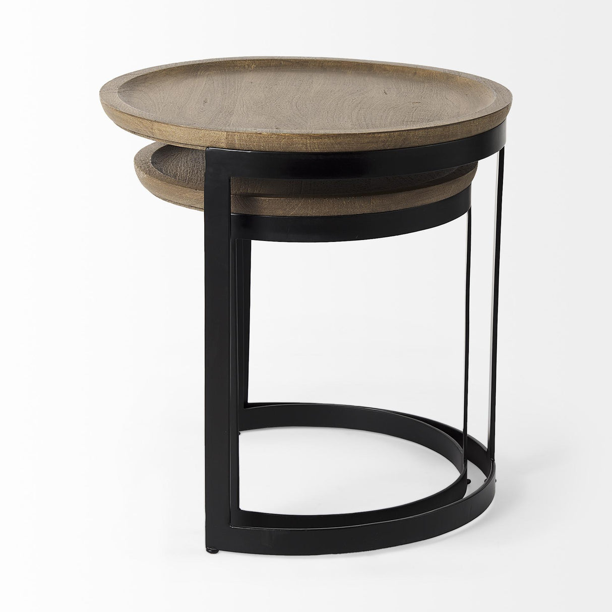 Mercana Aisley (Set of 2) 19.3L x 19.3W x 19H Light Brown Wood W/ Black Metal Base Round Nesting Side Tables