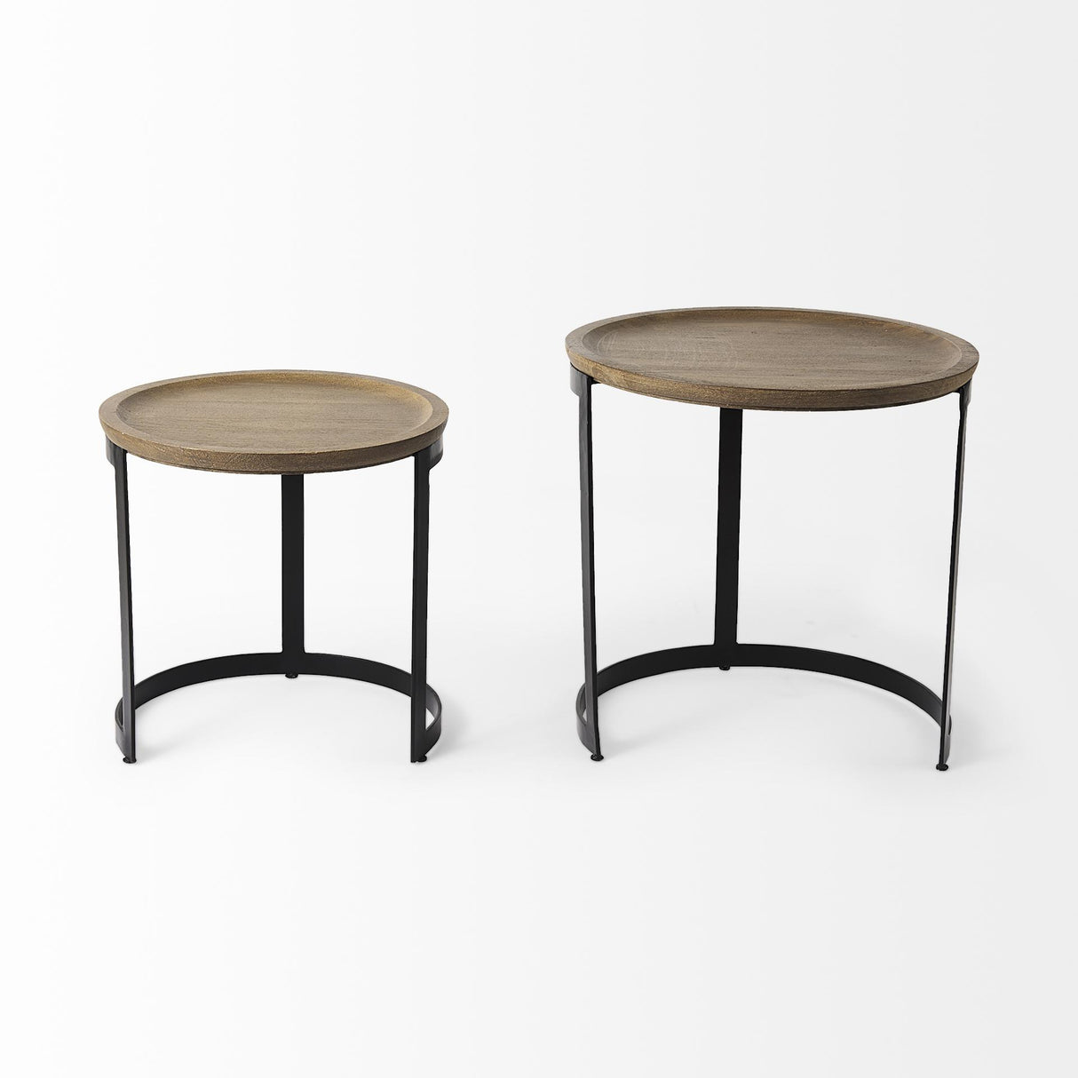 Mercana Aisley (Set of 2) 19.3L x 19.3W x 19H Light Brown Wood W/ Black Metal Base Round Nesting Side Tables