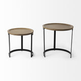 Mercana Aisley (Set of 2) 19.3L x 19.3W x 19H Light Brown Wood W/ Black Metal Base Round Nesting Side Tables
