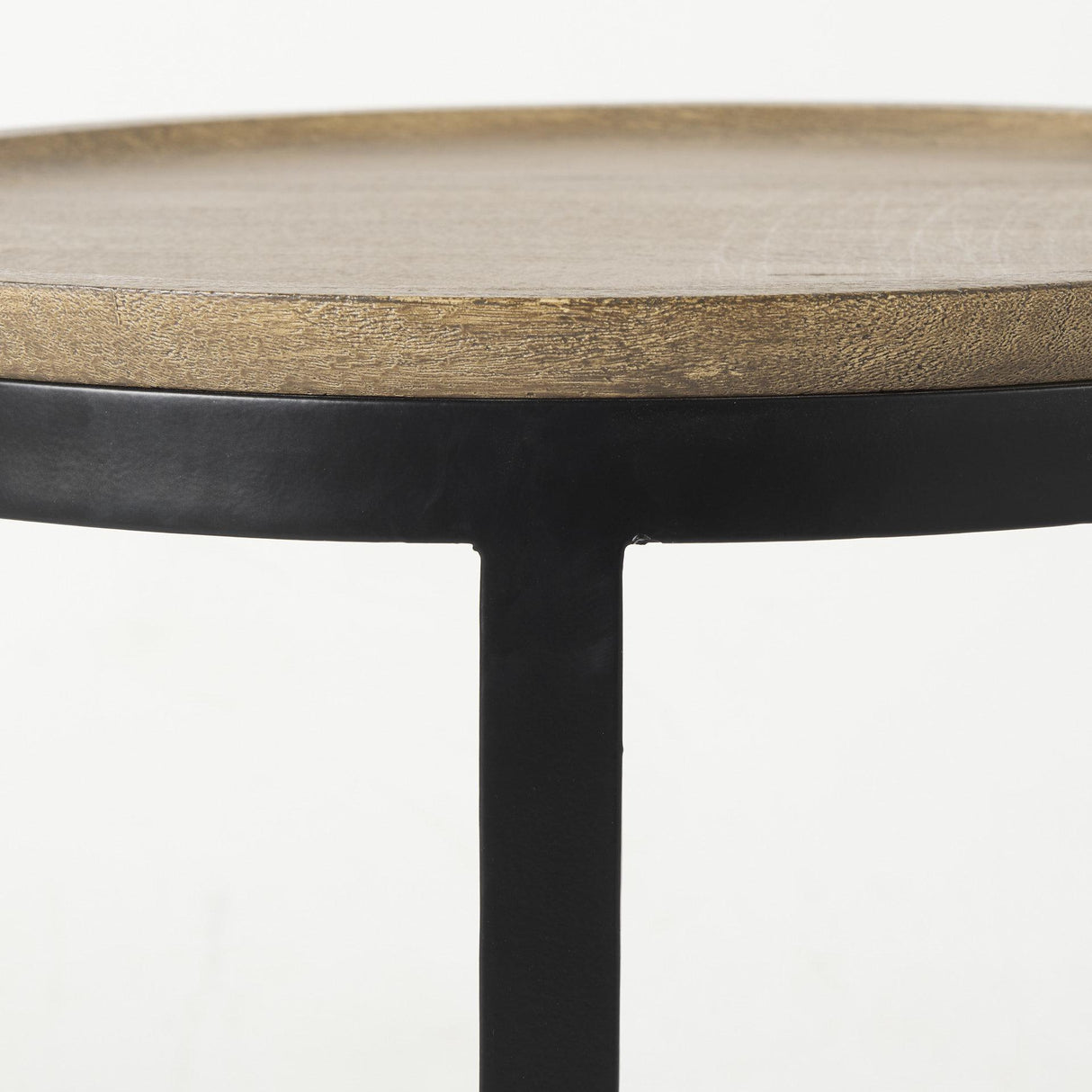 Mercana Aisley (Set of 2) 19.3L x 19.3W x 19H Light Brown Wood W/ Black Metal Base Round Nesting Side Tables
