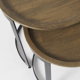 Mercana Aisley (Set of 2) 19.3L x 19.3W x 19H Light Brown Wood W/ Black Metal Base Round Nesting Side Tables