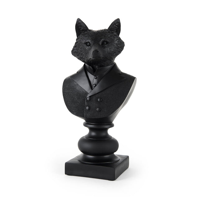 Mercana Murray 6.0L x 4.5W x 13.0H Black Painted Resin Fox in a Suit Bust