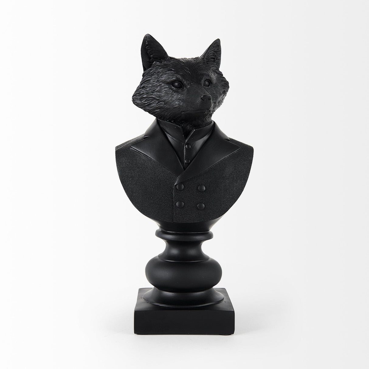 Mercana Murray 6.0L x 4.5W x 13.0H Black Painted Resin Fox in a Suit Bust