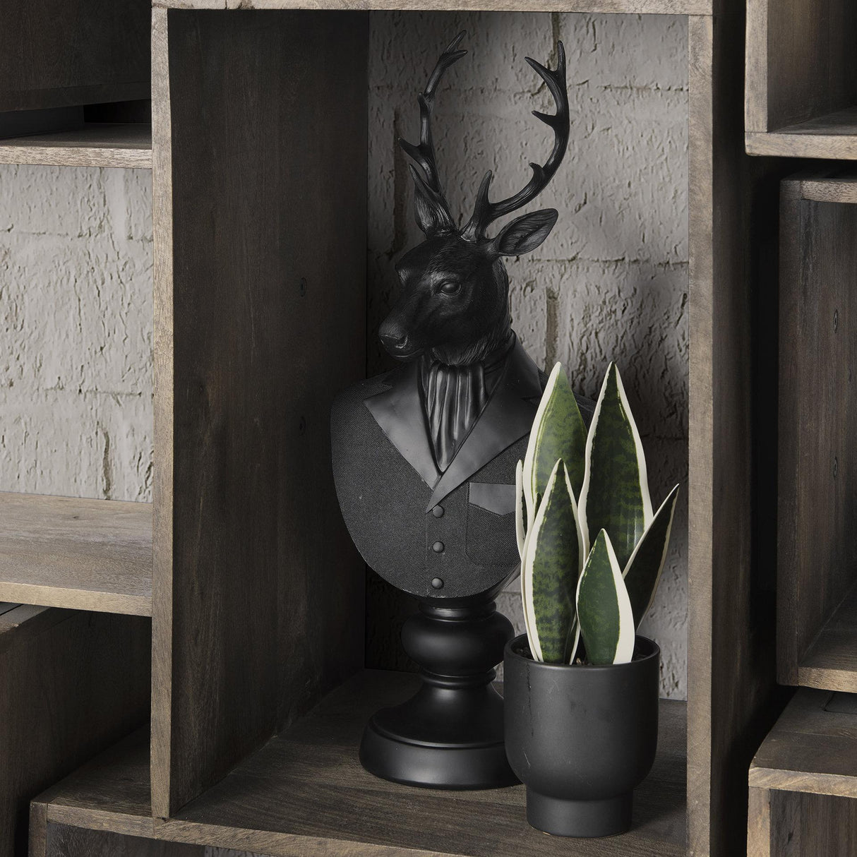 Mercana Mozart 8.2L x 6.0W x 22.5H Black Painted Resin Deer Bust
