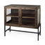 Mercana Arelius 36L x 18W x 32H Medium Brown Wood, Black Metal Base w/ 2 Glass Doors Accent Cabinet