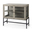 Mercana Arelius 36L x 18W x 32H Gray Wood, Black Metal Base w/ 2 Glass Doors Accent Cabinet