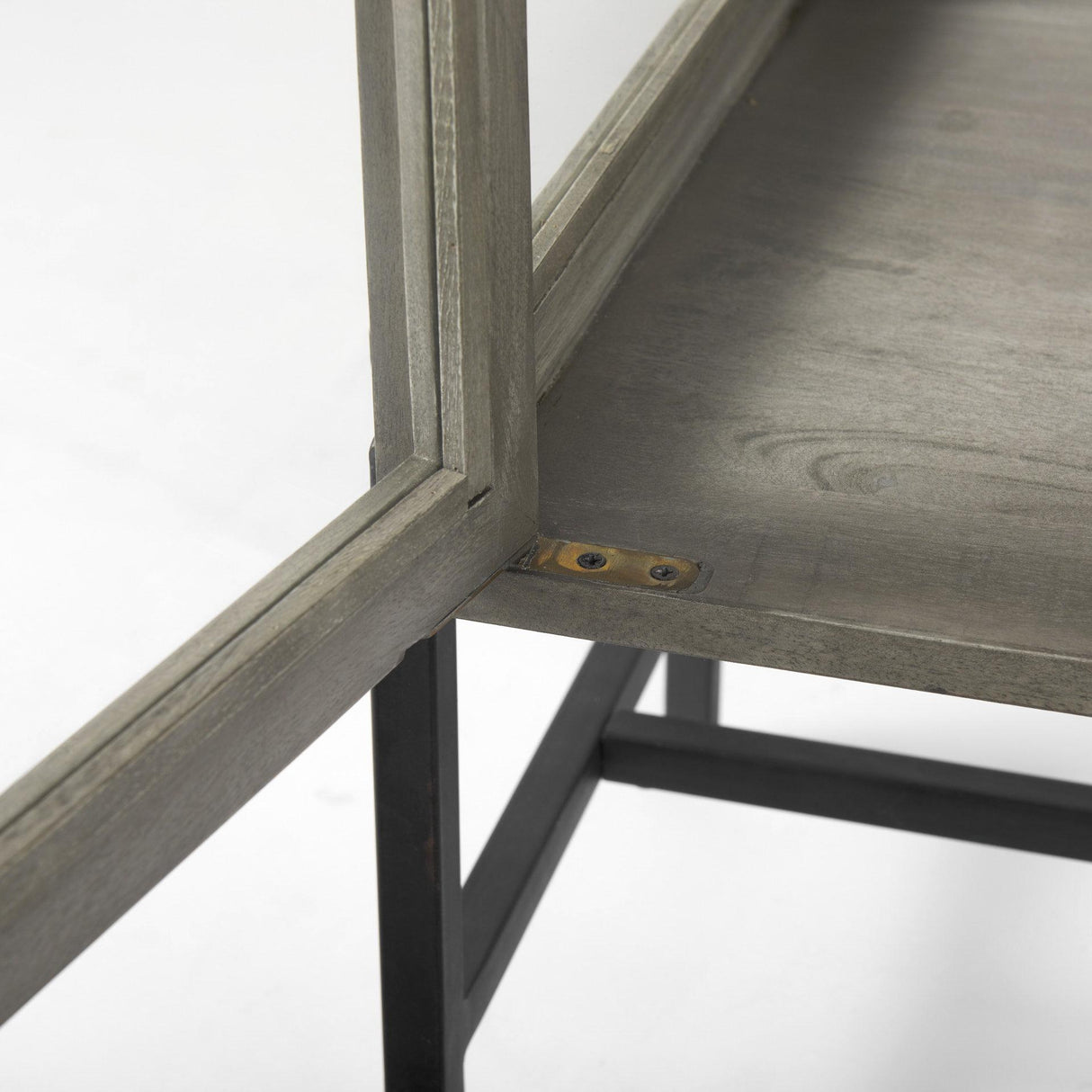 Mercana Arelius 36L x 18W x 32H Gray Wood, Black Metal Base w/ 2 Glass Doors Accent Cabinet