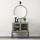 Mercana Arelius 36L x 18W x 32H Gray Wood, Black Metal Base w/ 2 Glass Doors Accent Cabinet