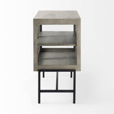 Mercana Arelius 36L x 18W x 32H Gray Wood, Black Metal Base w/ 2 Glass Doors Accent Cabinet